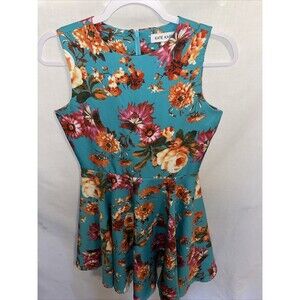 Kate Kasin Girls Sun Dress Size 13-14 Blue Floral Wedding Church Party Flared